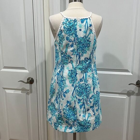 Lilly Pulitzer Dress Pearl Crochet Neck Halter Size 14 Blue & White - Picture 7 of 16